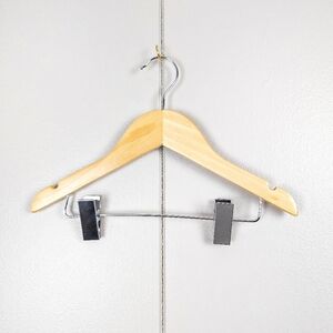 (Set of 2) NWOT Natural Wood Kids Hangers with Metal Clips Pant Bar (4T-10)